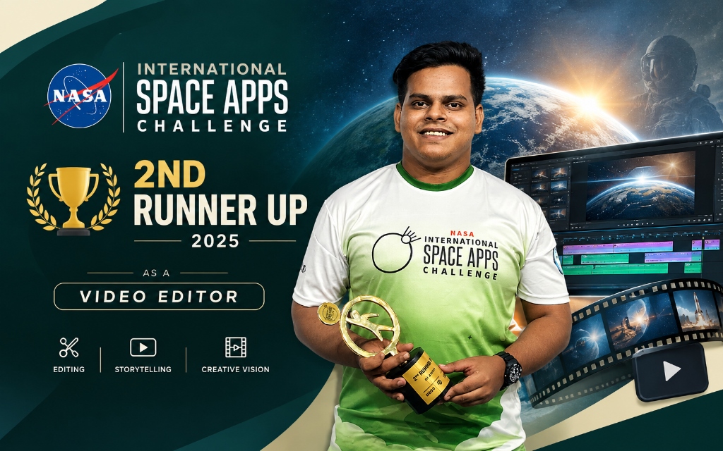 MD Momin Ali holding NASA Space Apps Challenge 2025 2nd Runner Up Trophy